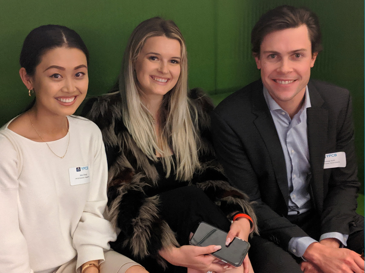 <strong>Young Professionals:</strong> Mei Zhang, Blake Pittman, and Gunnar Kohl at Winter Mixer